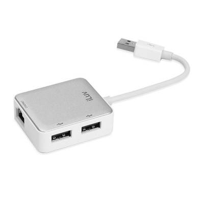 Hub iLuv iCB708WHT USB Ethernet Adapter with 2 USB Ports - White